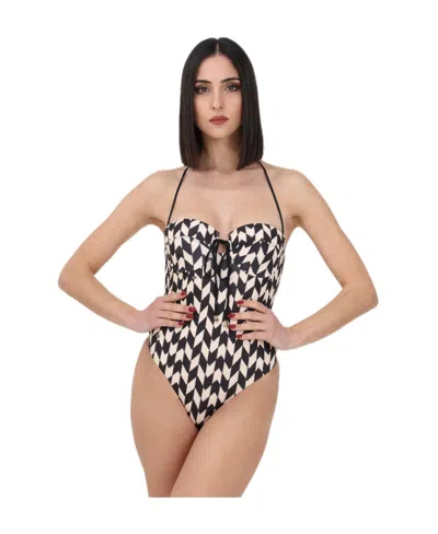 Elisabetta Franchi Geometric-print Swimsuit In Nude