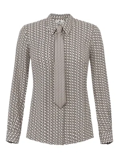 Elisabetta Franchi Geometric-print Tie-neck Blouse In Neutral