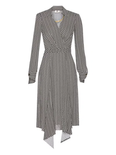 Elisabetta Franchi Waist Belted Long Sleeve Polo Collar Dress In Black