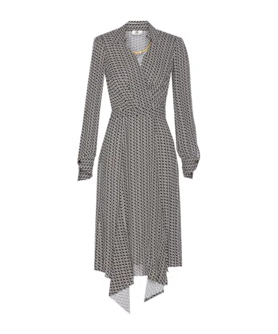Elisabetta Franchi Geometric-print V-neck Midi Dress In Gray