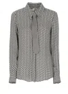 Elisabetta Franchi Geometric Print Viscose Shirt With Classic Collar In Gray