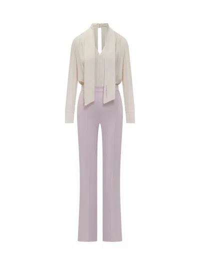 Elisabetta Franchi Georgette And Crepe Jumpsuit With Piping