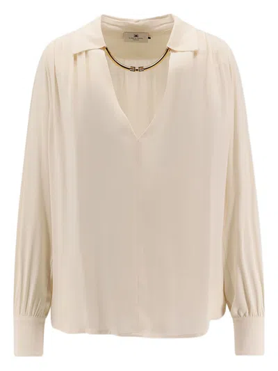 Elisabetta Franchi Georgette Blouse In Neutral