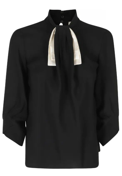 Elisabetta Franchi Georgette Blouse With A Small Tie In Yellow