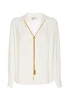 Elisabetta Franchi Georgette Blouse With Charms Necklace In Blanco