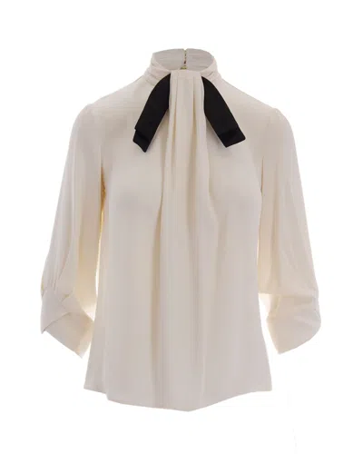 Elisabetta Franchi Georgette Blouse With Stand Collar And Pleated Jabot In Multi