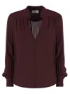 Elisabetta Franchi Georgette Blouse With Striped Pattern In Brown