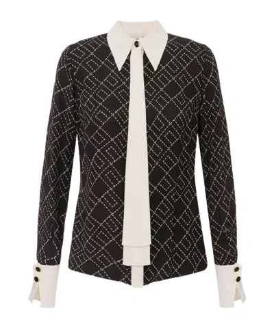 Elisabetta Franchi Georgette Blouse With Two-colour Print In Black