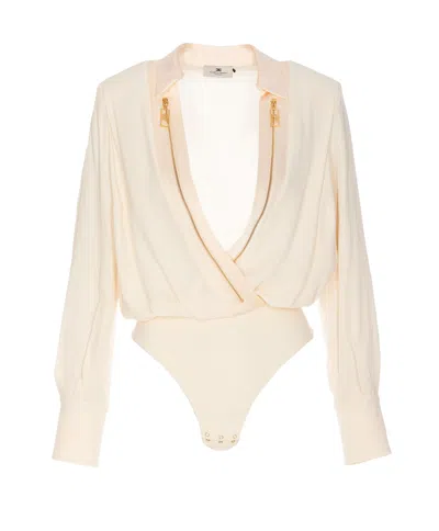 Elisabetta Franchi Georgette Body Satin Shirt In White