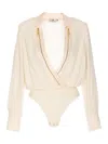 Elisabetta Franchi Georgette Body Satin Shirt In Blanco