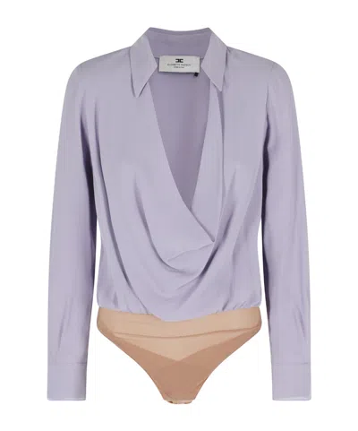 Elisabetta Franchi Georgette Bodysuit In Purple