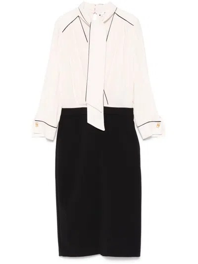 Elisabetta Franchi Georgette Crepe Midi Dress In Beige