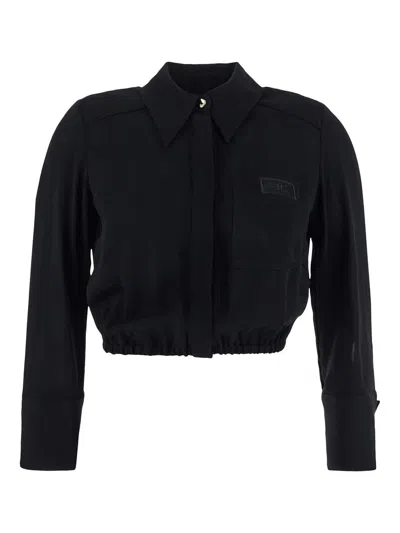 Elisabetta Franchi Georgette Cropped Blouse In Black