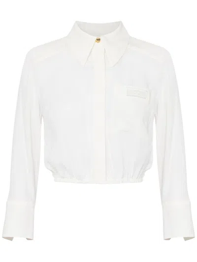 Elisabetta Franchi Georgette Cropped Blouse In Ivory