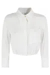 Elisabetta Franchi Georgette Cropped Shirt With Elastic Band In Avorio