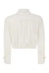 Elisabetta Franchi Georgette Cropped Shirt With Elastic Band In Beige