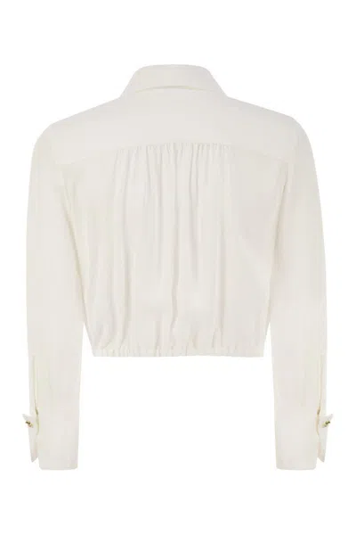 Elisabetta Franchi Georgette Cropped Shirt With Elastic Band In Beige