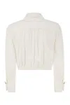 Elisabetta Franchi Georgette Cropped Shirt With Elastic Band In Beige