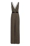 Elisabetta Franchi Black Pattern Jumpsuit With Rear Crossover Neck In Multicolour