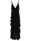 Elisabetta Franchi Georgette Flounced Gown In Black