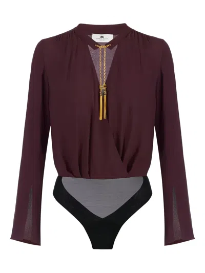 Elisabetta Franchi Georgette Jewel-detail Bodysuit In Red