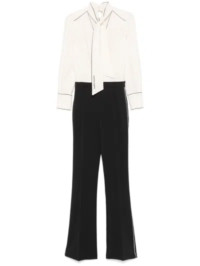 Elisabetta Franchi Georgette Jumpsuit In Beige