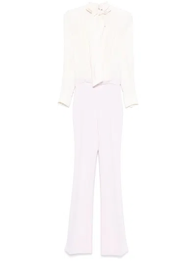 Elisabetta Franchi Georgette Jumpsuit In Beige