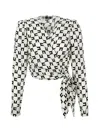 Elisabetta Franchi Georgette Logo Print Blouse With V-neck And Shoulder Pads In Multicolor
