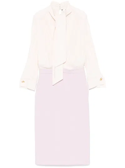 Elisabetta Franchi Georgette Midi Dress In Neutrals