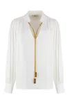 Elisabetta Franchi Georgette Blouse With Charms Necklace In Ivory