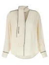 Elisabetta Franchi Georgette Blouse With Contrast Piping And Neck Tie In Multicolor