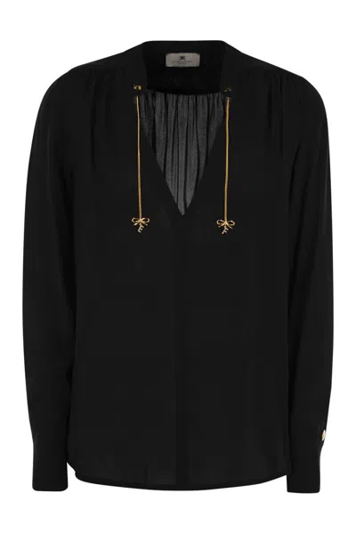 ELISABETTA FRANCHI ELISABETTA FRANCHI GEORGETTE SHIRT WITH CHARMS AND LOGO