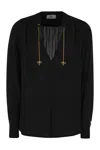 Elisabetta Franchi Sheer Fabric Collared Neck Gold Chain Long Sleeves In Black