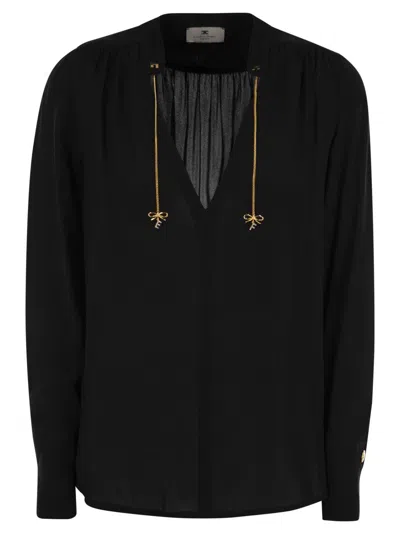 Elisabetta Franchi Georgette Shirt With Charms And Logo In Black