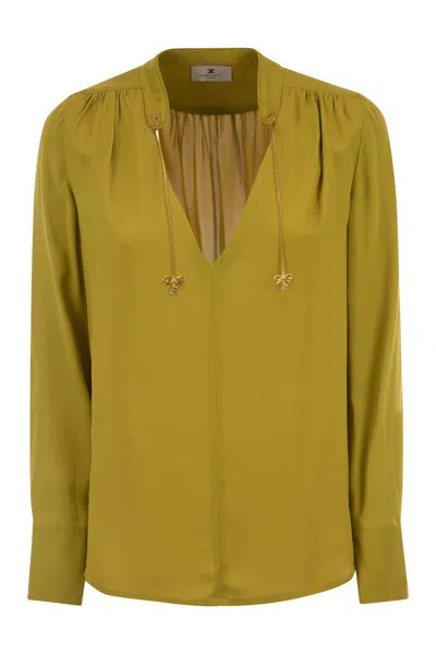 Elisabetta Franchi Georgette Shirt With Charms And Logo In Brown