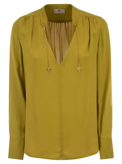 Elisabetta Franchi Georgette Shirt With Charms And Logo In Yellow