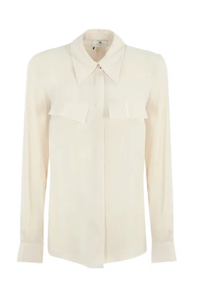 Elisabetta Franchi Georgette Shirt With Embroidered Flaps  In Lattice