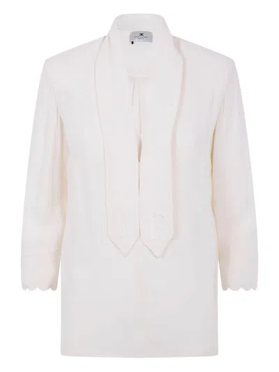 Elisabetta Franchi Georgette Shirt With Embroidered Logo Sash  In White