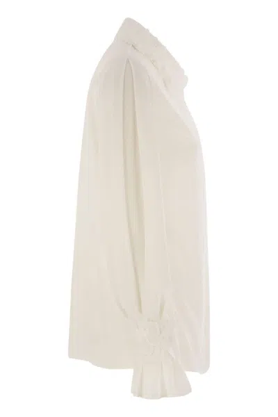 Elisabetta Franchi Georgette Shirt With Floral Embroidery In Neutral