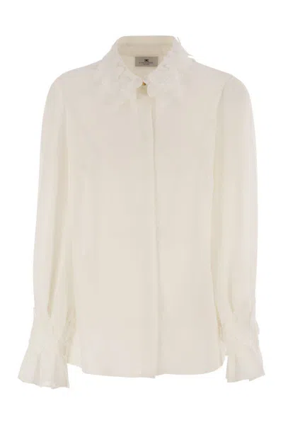 Elisabetta Franchi Georgette Shirt With Floral Embroidery In Neutral