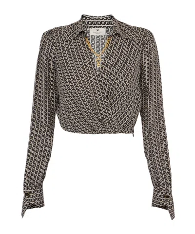Elisabetta Franchi Georgette Shirt With Geometric Print In Gray