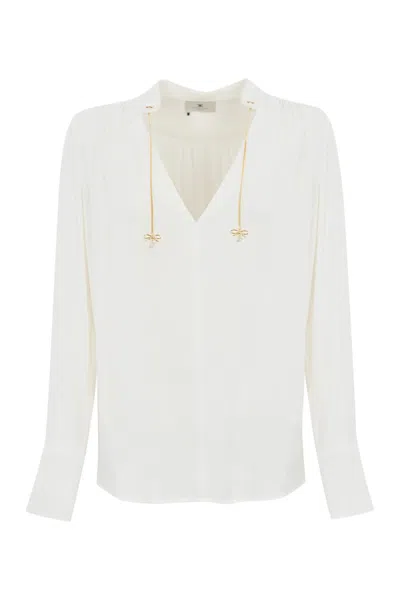 Elisabetta Franchi Georgette Shirt With Logo Charms In White