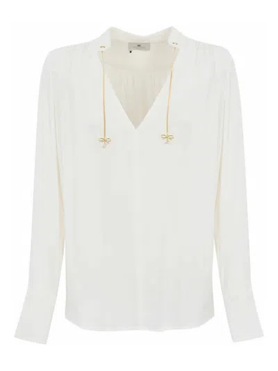 ELISABETTA FRANCHI GEORGETTE SHIRT WITH LOGO CHARMS