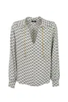 Elisabetta Franchi Logo Print Viscose Georgette Shirt In Burro/nero