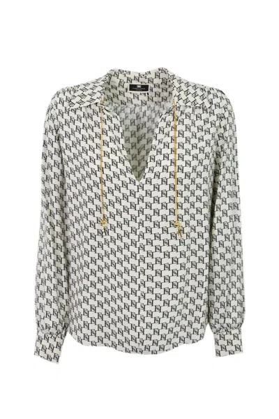 Elisabetta Franchi Logo Print Viscose Georgette Shirt In Multi