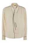 Elisabetta Franchi Georgette Shirt With Scarf And Piping In Butter/black