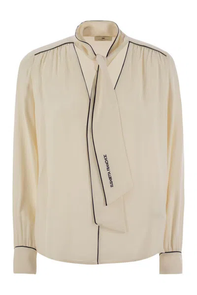 Elisabetta Franchi Georgette Shirt With Scarf And Piping In Butter/black