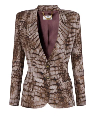 Elisabetta Franchi Gi20761e2 Printed Single Breasted Jacket In Gray