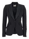 Elisabetta Franchi Tailored Blazer With Satin Lapel In Black