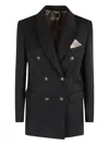 Elisabetta Franchi Structured Black Gabardine Blazer With Jeweled Buttons In Black